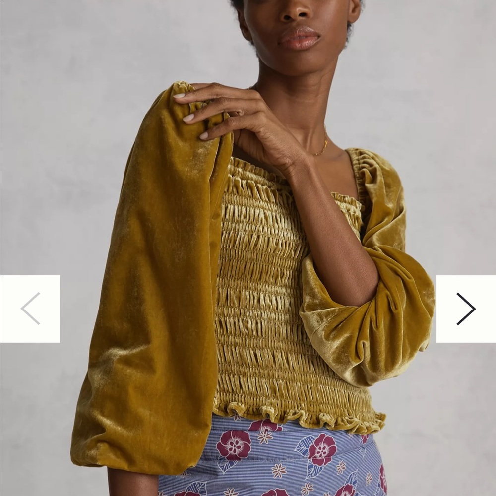 BY ANTHROPOLOGIE PUFF SLEEVED VELVET BLOUSE XS